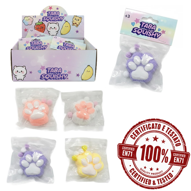 SQUISHY TABA (Impronte Zampette) 9cm TPR (Slow Rising) In busta di Polietilene (15x12cm) – In display da 12pz 4ass…x12…x144